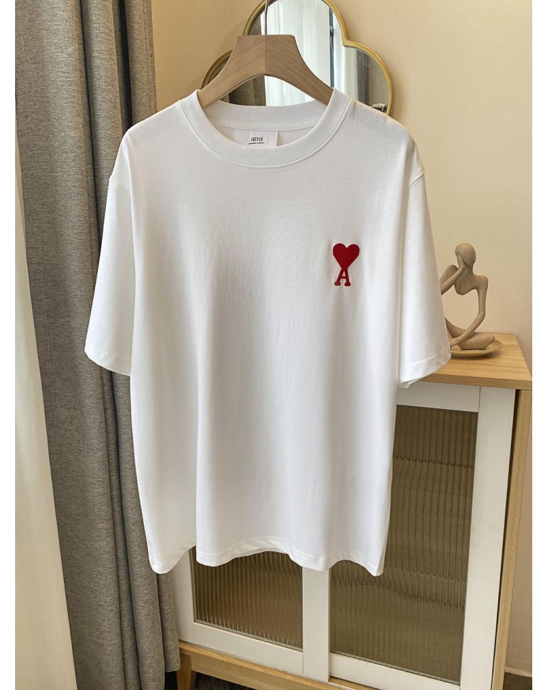AMI tシャツ半袖お洒落精緻刺繍ロゴ人気ブランドアミパリスティシャツコットン製ソフト通気性よい