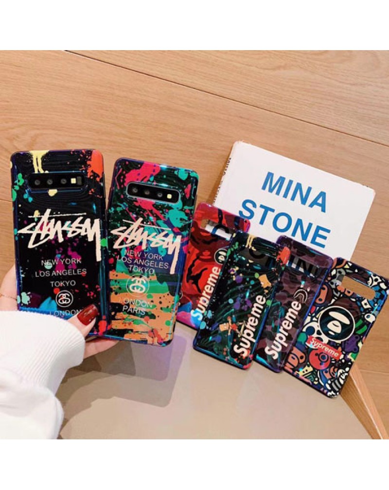 シュプリーム x エーエイプコラボ Galaxy note20 ultra/s20/s20 plus/note10/s10/s9(scv38/sc-02k)ケース ファッション個性 Galaxy s9+(sc-03k)/note9カバー TPU製 Galaxy s8/s8plusケース ステューシー