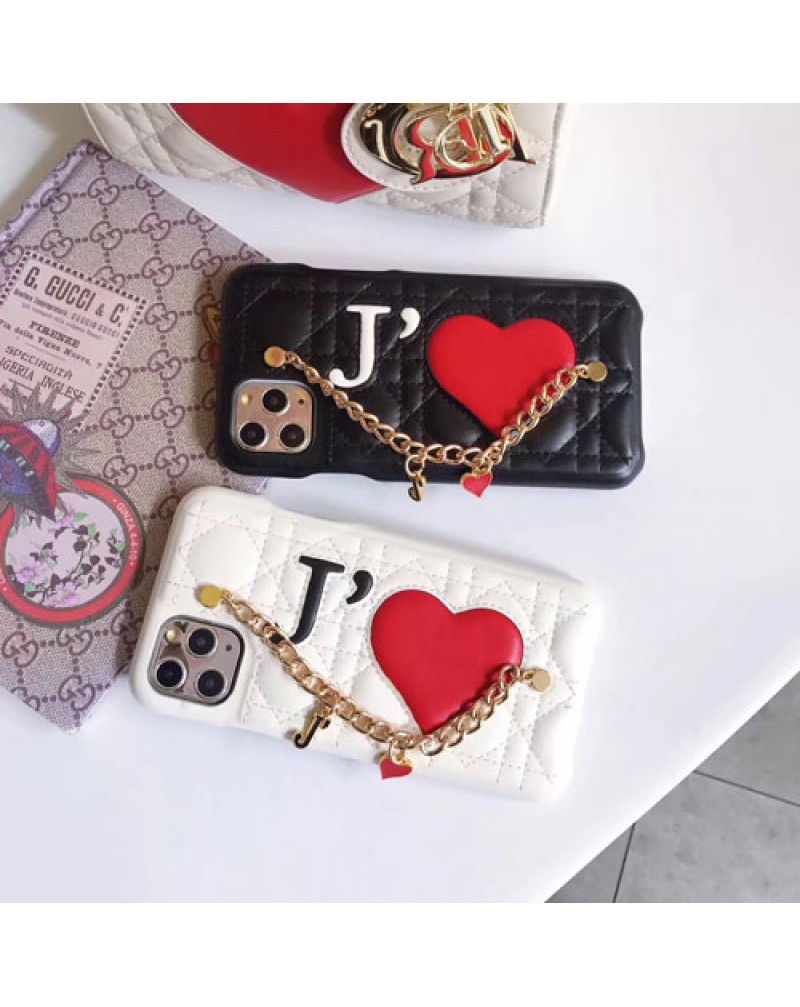 Dior ディオール iphone 11/11pro max/seケース 女性向けブランド iphone xr/xs/xs maxケース 心型カードポケット付きアイフォン x/10/8/7 plusケース お洒落ストラップチェーン付き新品
