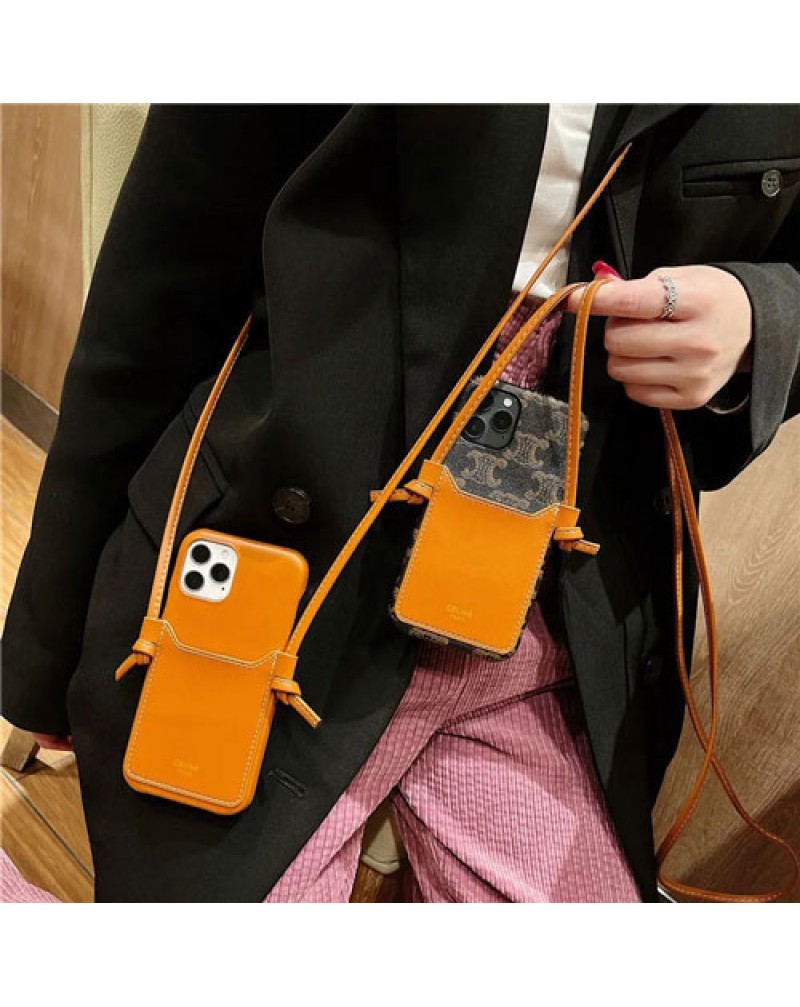 CELINE セリーヌ iphone15 pro/14/14+/14 pro maxケースアイフォン13/13 pro max/12/12 pro maxケースブランド iphone11/11 pro maxカバー カード入れアイフォンSE2/xr/xs maxケースストラップ付き iphone x/8/7 plusケース オシャレ人気新品
