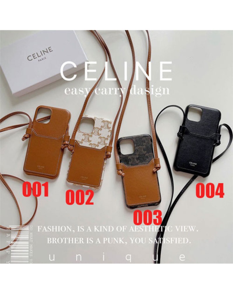 CELINE セリーヌ iphone14/14+/14 pro max/13/13 pro max/12/12 pro max/12 miniケースブランド iphone11/11 pro maxカバー カード入れアイフォンSE2/xr/xs maxケースストラップ付き iphone x/8/7 plusケース オシャレ人気新品