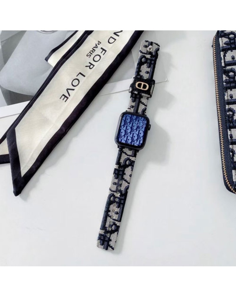 ディオール アップルウォッチバンド お洒落刺繍ロゴ dior apple watch ultra 8 SE2 7 6 SE 5 4 3 2ベルト用交換 布製高級ファッション時計バンド