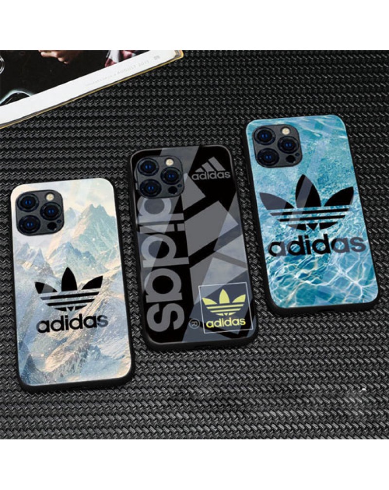 アディダス adidas iphone14/14 pro max/14 plus/13/13 pro max/13 miniケース スポーツ風iphone12/12 pro max/12 miniケースガラス表面アイフォン11/11 proマックスケース人気 iphone xr/xs max/x/8/7 plusカバーお洒落個性ジャケット