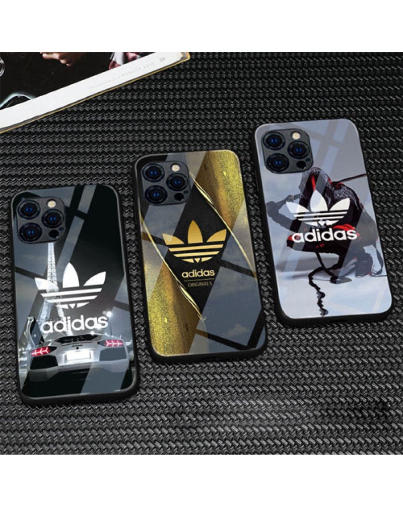 アディダス adidas iphone14/14 pro max/14 plus/13/13 pro max/13 miniケース スポーツ風iphone12/12 pro max/12 miniケースガラス表面アイフォン11/11 proマックスケース人気 iphone xr/xs max/x/8/7 plusカバーお洒落個性ジャケット