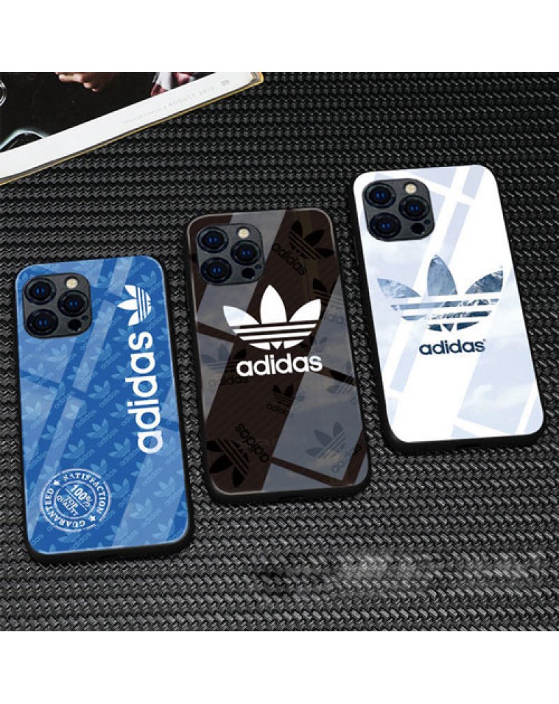 アディダス adidas iphone14/14 pro max/14 plus/13/13 pro max/13 miniケース スポーツ風iphone12/12 pro max/12 miniケースガラス表面アイフォン11/11 proマックスケース人気 iphone xr/xs max/x/8/7 plusカバーお洒落個性ジャケット