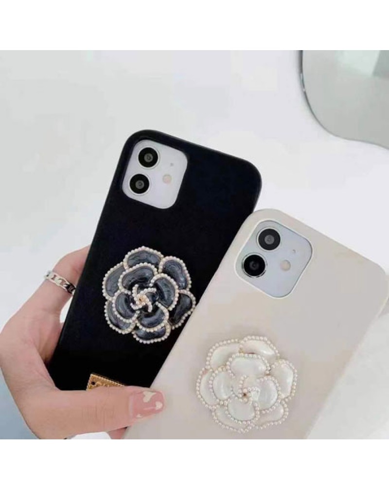 シャネル iphone13/13 pro max/12/12 pro max/12 mini/ケースブランドiphone11/11 pro maxカバー立体真珠カメリア付きアイフォンxr/xs max/SE2ケース iphone x/8/7ケース女性人気ファッションお洒落