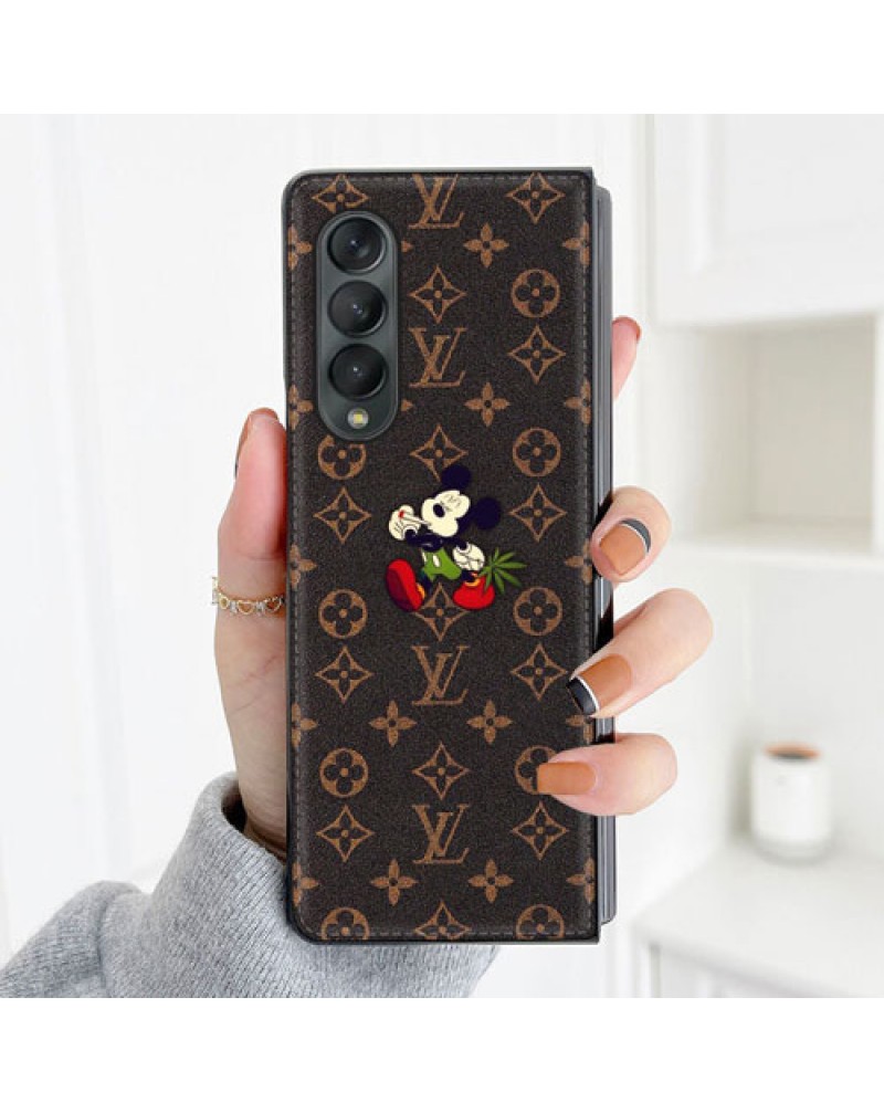 ルイヴィトン Galaxy Z fold5/Z fold4/Z fold3 5Gケースブランド galaxy z fold3ケース可愛いクマミッキーモノグラム付き vuitton Galaxy z fold2ケースお洒落折畳みカバー保護性ファッション人気