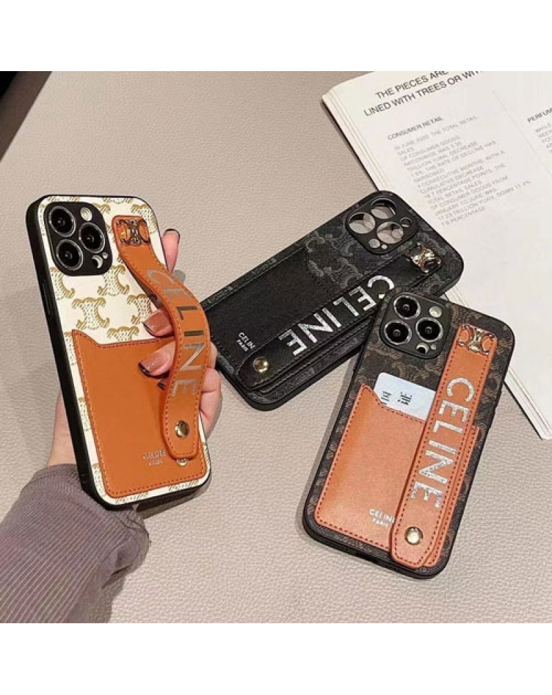 セリーヌ iphone15 pro/14 pro max/13/13 pro/13 pro maxケースブランド iphoe12/12 pro maxケースカード入れ celine iphone11/11  pro maxケースハンドベルト付きお洒落ファッションジャケット保護性