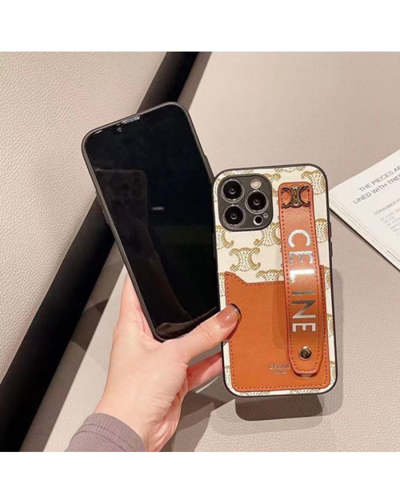 セリーヌ iphone15 pro/14 pro max/13/13 pro/13 pro maxケースブランド iphoe12/12 pro maxケースカード入れ celine iphone11/11  pro maxケースハンドベルト付きお洒落ファッションジャケット保護性