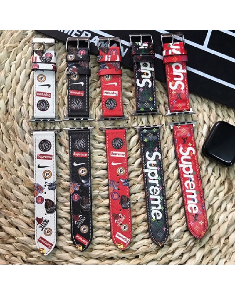 シュプリーム ナイキコラボ apple watch 9 8バンド supreme vuitton apple watch 7 6 5 SE 4 3 2 ベルト個性潮流ブランドアップルウォッチバンド男女向けファッション人気高級レザー製