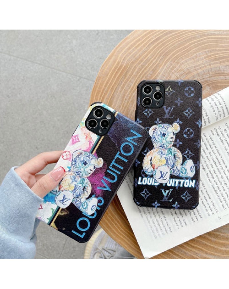ルイヴィトン iphone13/13 pro/13 pro maxケースブランド iphone12/12 mini/12 pro maxケース可愛いクマちゃん付きアイフォン11/11 pro maxケースiphone xr/xs max/x/8/7 plusケースファッション大人気お洒落保護性