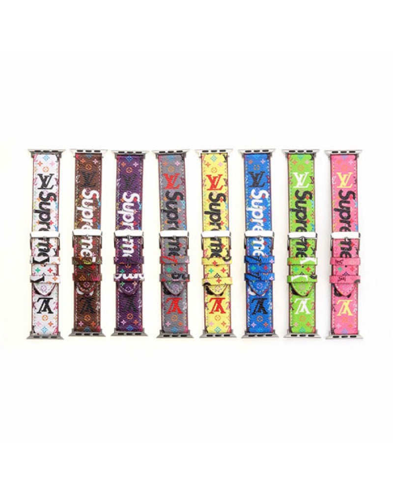 supreme x vuitton コラボ Apple watch 10 9 8 SE2 ultra2 7 6 SE 5 4 3 2代バンド個性 ブランドアップルウォッチバンド シュプリームヴィトン時計ベルト 高級レザー製 潮流男女向け大人気