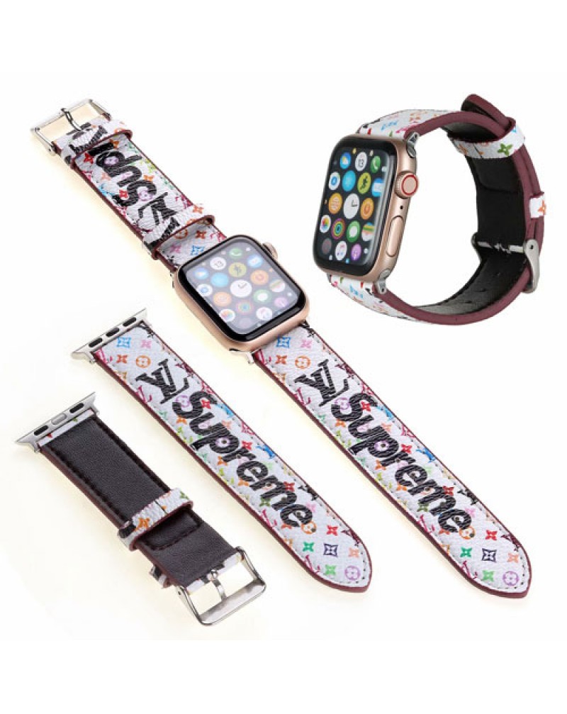 supreme x vuitton コラボ Apple watch 10 9 8 SE2 ultra2 7 6 SE 5 4 3 2代バンド個性 ブランドアップルウォッチバンド シュプリームヴィトン時計ベルト 高級レザー製 潮流男女向け大人気