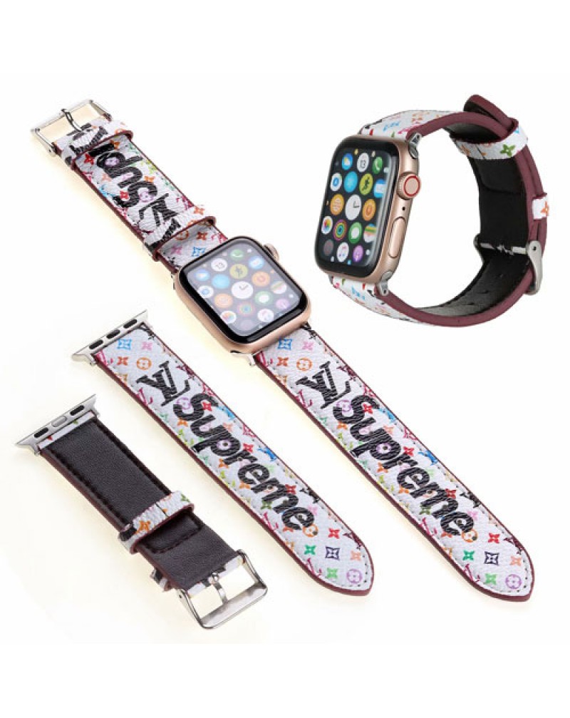 supreme x vuitton コラボ Apple watch9 8 SE2 ultra 7 6 SE 5 4 3 2代バンド個性 ブランドアップルウォッチバンド シュプリームヴィトン時計ベルト 高級レザー製 潮流男女向け大人気