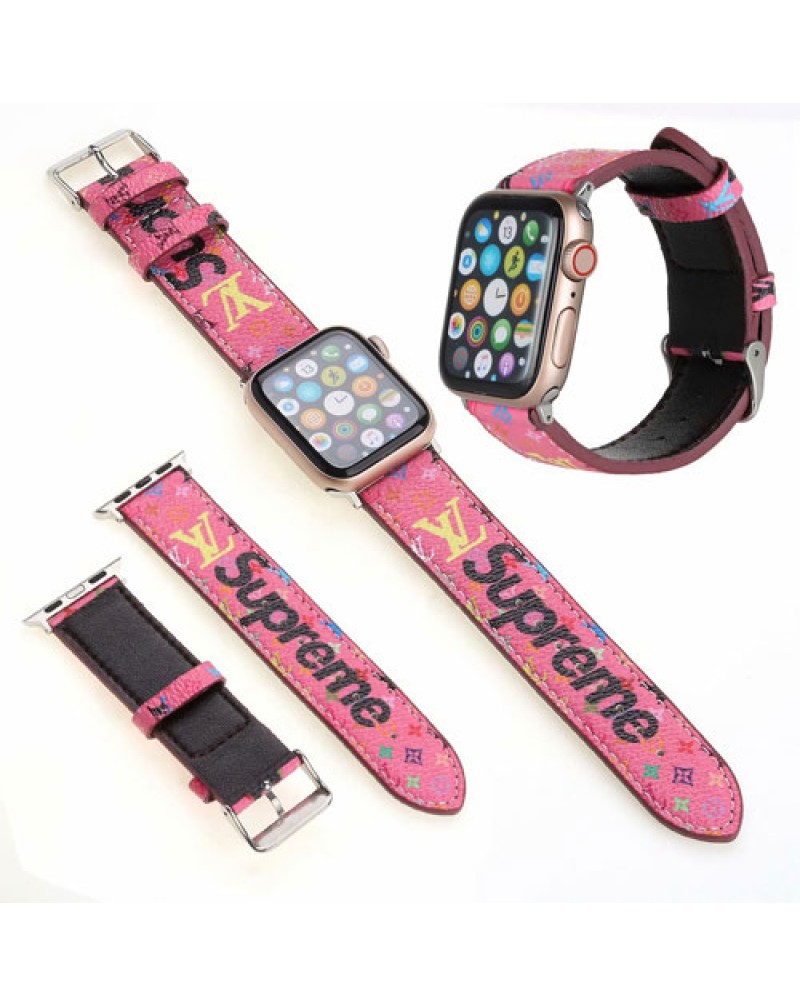supreme x vuitton コラボ Apple watch 10 9 8 SE2 ultra2 7 6 SE 5 4 3 2代バンド個性 ブランドアップルウォッチバンド シュプリームヴィトン時計ベルト 高級レザー製 潮流男女向け大人気