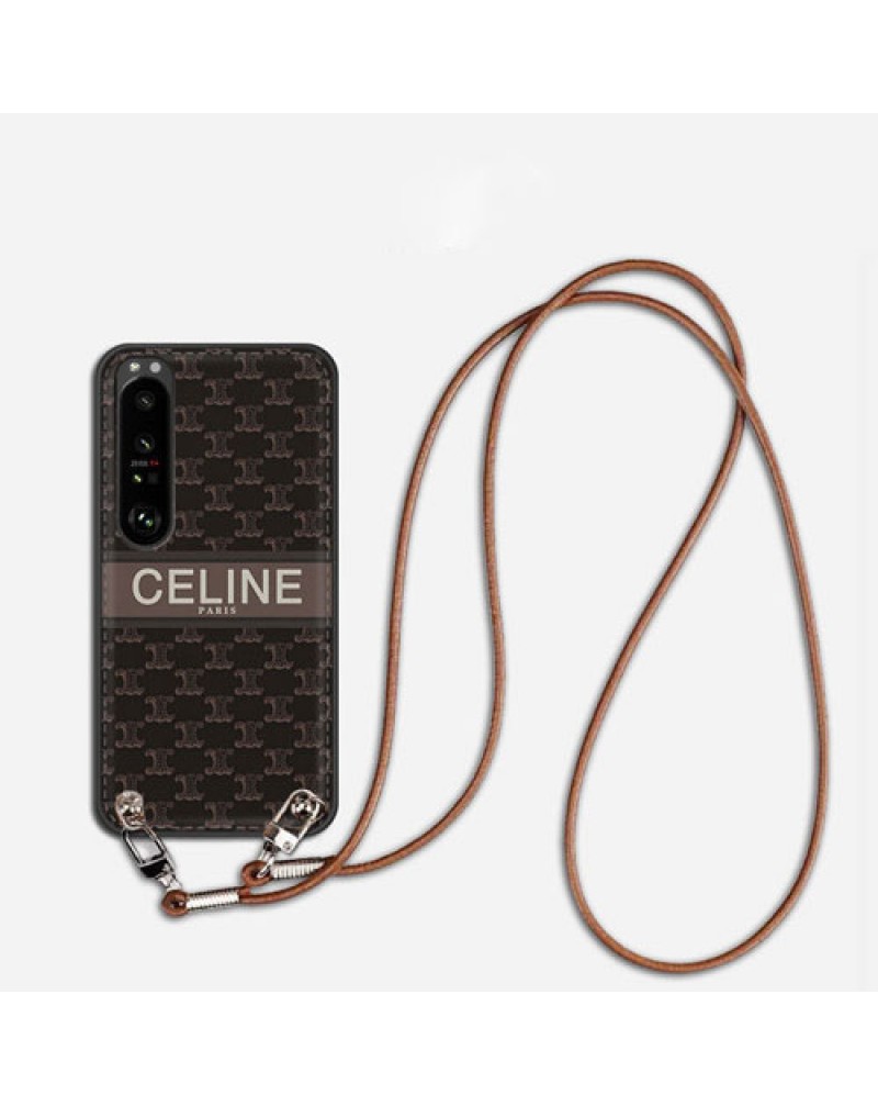 セリーヌ xperia1 VI/1 V/1IVケースceline xperia10 VI/10 IV/5 IV/5Vケースショルダーストラップ付き xperia1 III/10 IIIケースブランドエクスぺリア5 IIIケースお洒落人気xperia5 II/xzケース保護性