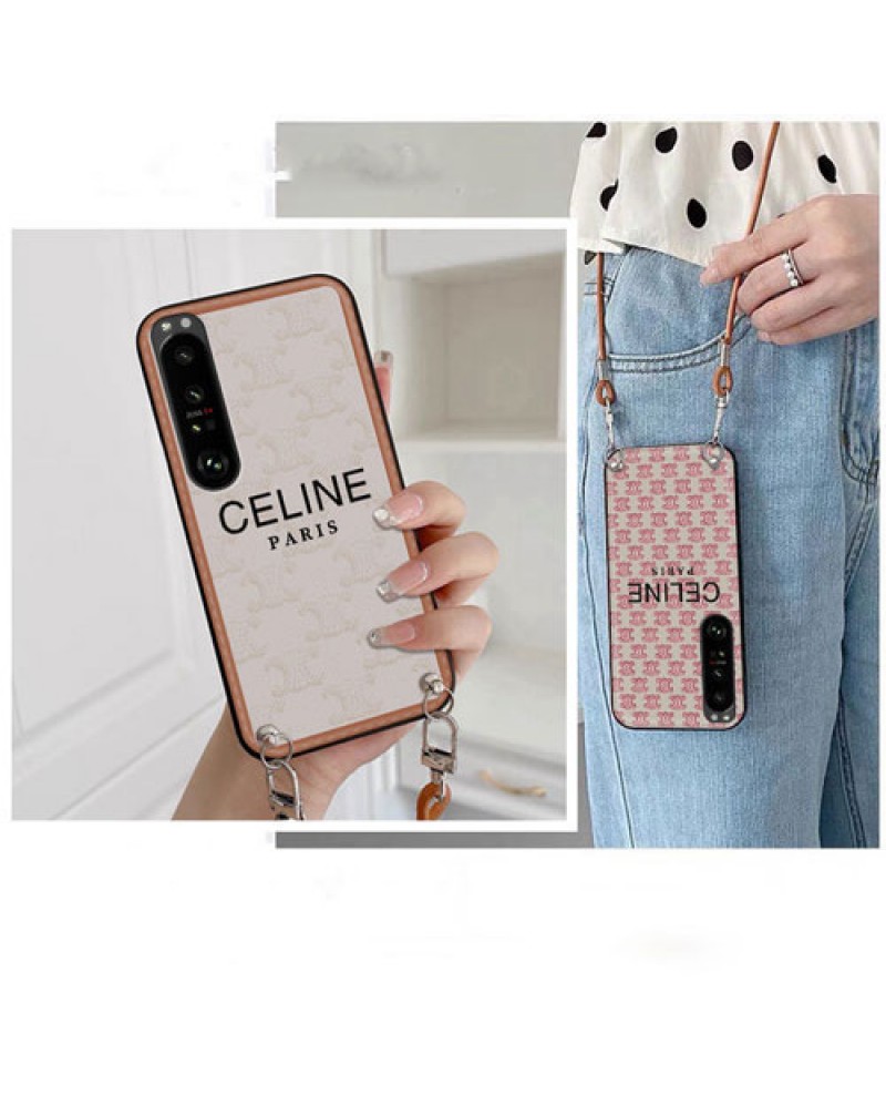 セリーヌ xperia1 VI/1 V/1IVケースceline xperia10 VI/10 IV/5 IV/5Vケースショルダーストラップ付き xperia1 III/10 IIIケースブランドエクスぺリア5 IIIケースお洒落人気xperia5 II/xzケース保護性