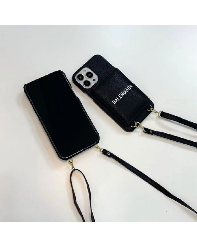バレンシアガ iphone16 pro/15 pro/14 pro/14 plus/14 pro maxケースiphone13/13 pro/13 pro maxケース balenciaga iphone12/12 pro maxケースカードポケットショルダーストラップ付き iphone11/11 pro max保護性カバー韓国風ファッション大人気