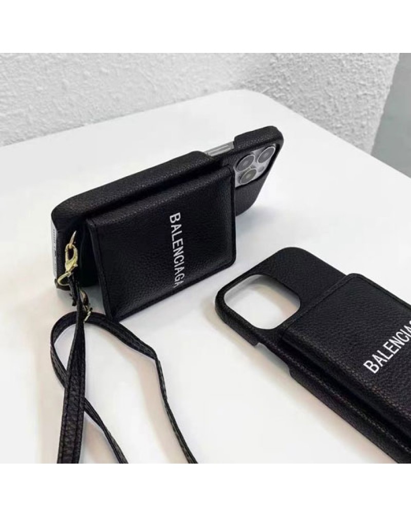 バレンシアガ iphone16 pro/15 pro/14 pro/14 plus/14 pro maxケースiphone13/13 pro/13 pro maxケース balenciaga iphone12/12 pro maxケースカードポケットショルダーストラップ付き iphone11/11 pro max保護性カバー韓国風ファッション大人気