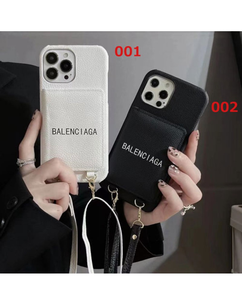 バレンシアガ iphone16 pro/15 pro/14 pro/14 plus/14 pro maxケースiphone13/13 pro/13 pro maxケース balenciaga iphone12/12 pro maxケースカードポケットショルダーストラップ付き iphone11/11 pro max保護性カバー韓国風ファッション大人気