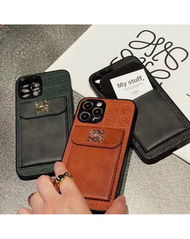ロエベ iphone16pro/15 pro/14/14 pro/14 plus13/13 pro/13 pro maxケースカード入れ loewe iphone12/12 pro/12 pro maxケースお洒落人気アイフォン11/11 pro maxケース保護性ファッション