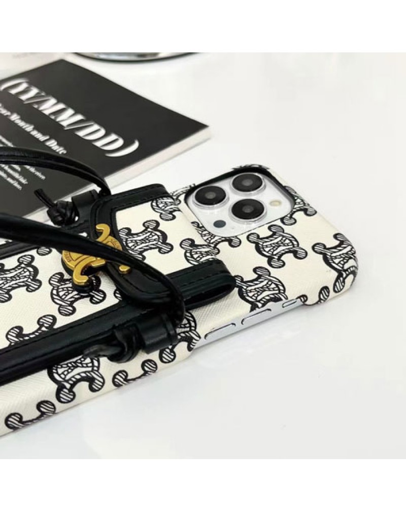 セリーヌ iphone16 pro/15 pro/14/14 pro max/14 plusケースCeline iphone13/13 pro/13 pro maxケースブランド アイフォン12/12 pro maxケースショルダーストラップ付きカード入れ高級お洒落経典
