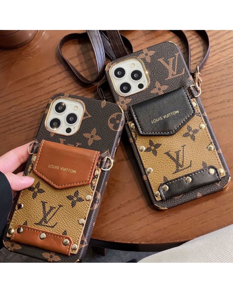 ルイヴィトン iphone16 pro/15 pro/14 plus/14 pro maxケースカード入れアイフォン13/13 pro maxケースブランド vuitton ショルダーストラップ付き iphone12/12 pro maxケースiphone11 pro maxカバーお洒落復古風レザー製ファッション大人気