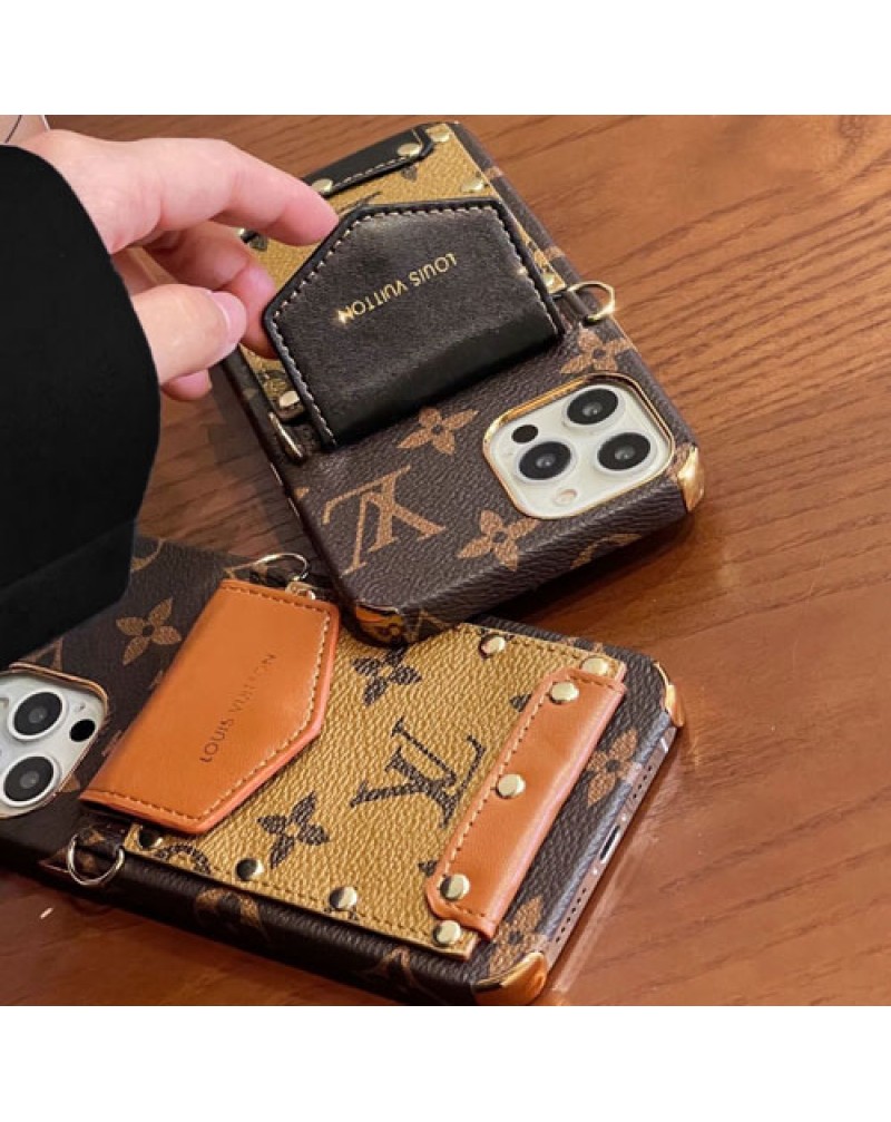 ルイヴィトン iphone16 pro/15 pro/14 plus/14 pro maxケースカード入れアイフォン13/13 pro maxケースブランド vuitton ショルダーストラップ付き iphone12/12 pro maxケースiphone11 pro maxカバーお洒落復古風レザー製ファッション大人気