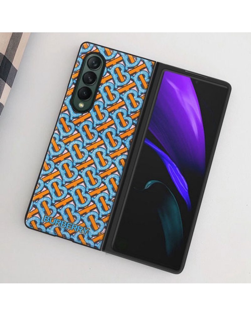 バーバリー galaxy Z Fold4ケース折り畳み galaxy z fold3ケースブランド burberry Galaxy z flip4/z flip3ケースギャラクシーzフリップ4ケースお洒落TBプリント合革耐摩擦 保護性