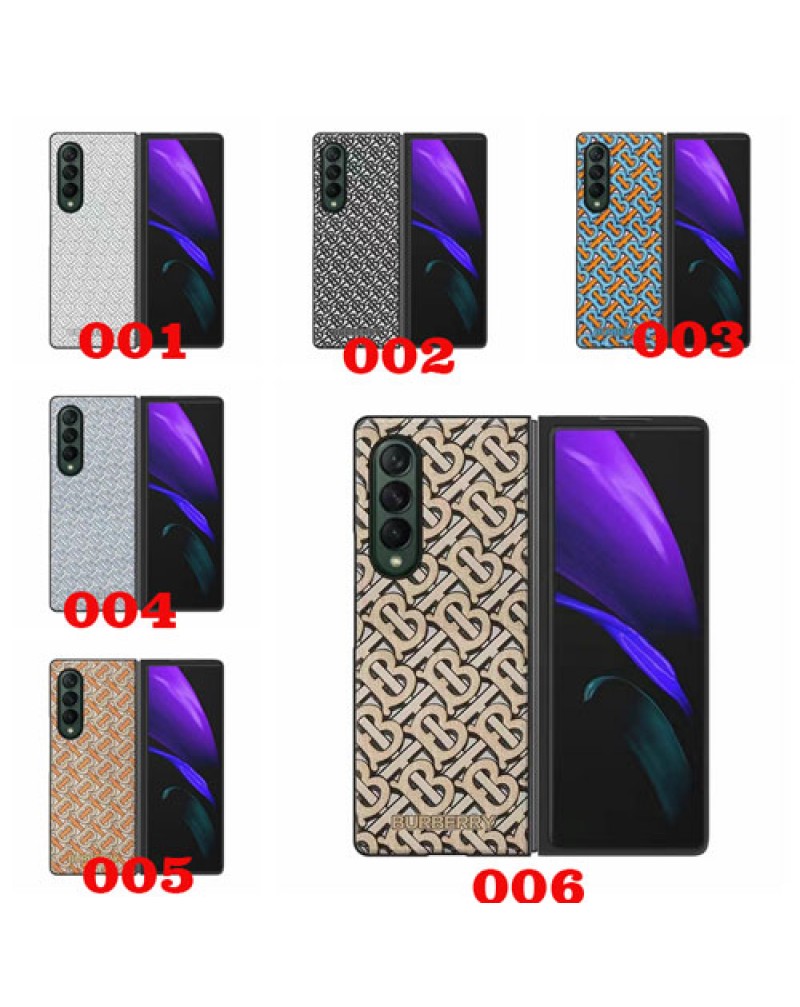 バーバリー galaxy Z Fold4ケース折り畳み galaxy z fold3ケースブランド burberry Galaxy z flip4/z flip3ケースギャラクシーzフリップ4ケースお洒落TBプリント合革耐摩擦 保護性