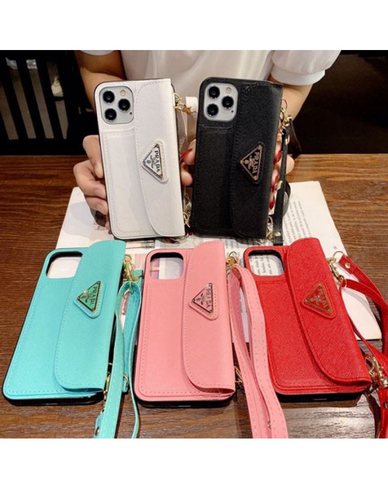 プラダ iphone14/14 pro max/14 plusケースカード入れprada iphone13/13 pro/13 pro maxケースショルダーハンドベルト付きアイフォン12/12 pro max/11 pro maxカバー女性人気 高級 保護性