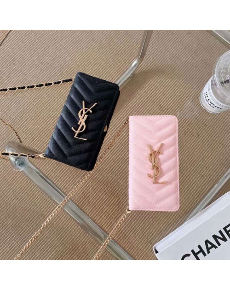 YSL iphone16pro/15 PRO/14 pro/14 plus/14 pro maxケースサンローラン iphone13/13 pro maxケースブランド iphone12 pro maxカバー手帳型galaxy s24/s22/s21/s20 ultraケースxperia10iv/1iv/5iv/1iii/5iii/10iiiケースチェーン肩紐付き高級人気