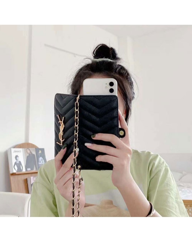 YSL iphone16pro/15 PRO/14 pro/14 plus/14 pro maxケースサンローラン iphone13/13 pro maxケースブランド iphone12 pro maxカバー手帳型galaxy s24/s22/s21/s20 ultraケースxperia10iv/1iv/5iv/1iii/5iii/10iiiケースチェーン肩紐付き高級人気
