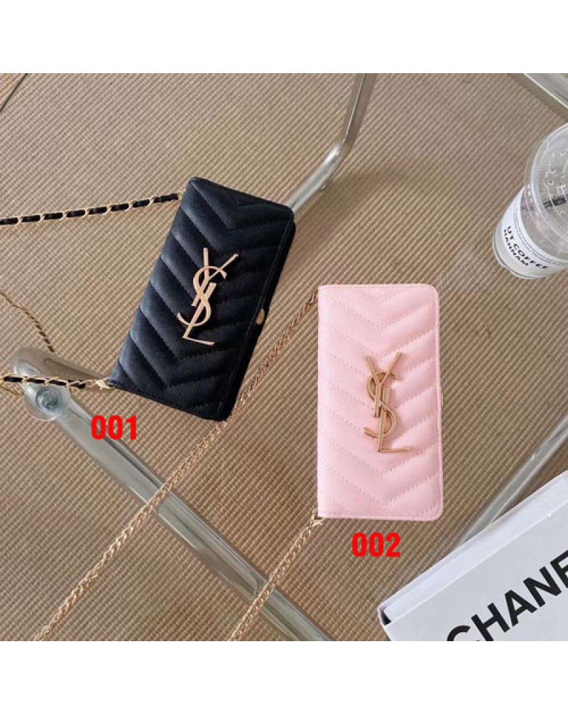 YSL iphone16pro/15 PRO/14 pro/14 plus/14 pro maxケースサンローラン iphone13/13 pro maxケースブランド iphone12 pro maxカバー手帳型galaxy s24/s22/s21/s20 ultraケースxperia10iv/1iv/5iv/1iii/5iii/10iiiケースチェーン肩紐付き高級人気