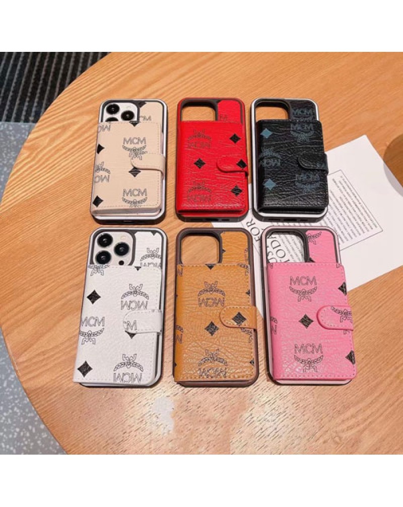 エムシーエム iphone16 pro/15 po/14/14plus/14 pro maxケース韓国風 MCM iphone13/13 pro/13 pro max用ケースカードポケット付きアイフォン12/12 pro max携帯用ケースブランドiphone11用カバー女性向け人気高級お洒落レザー製