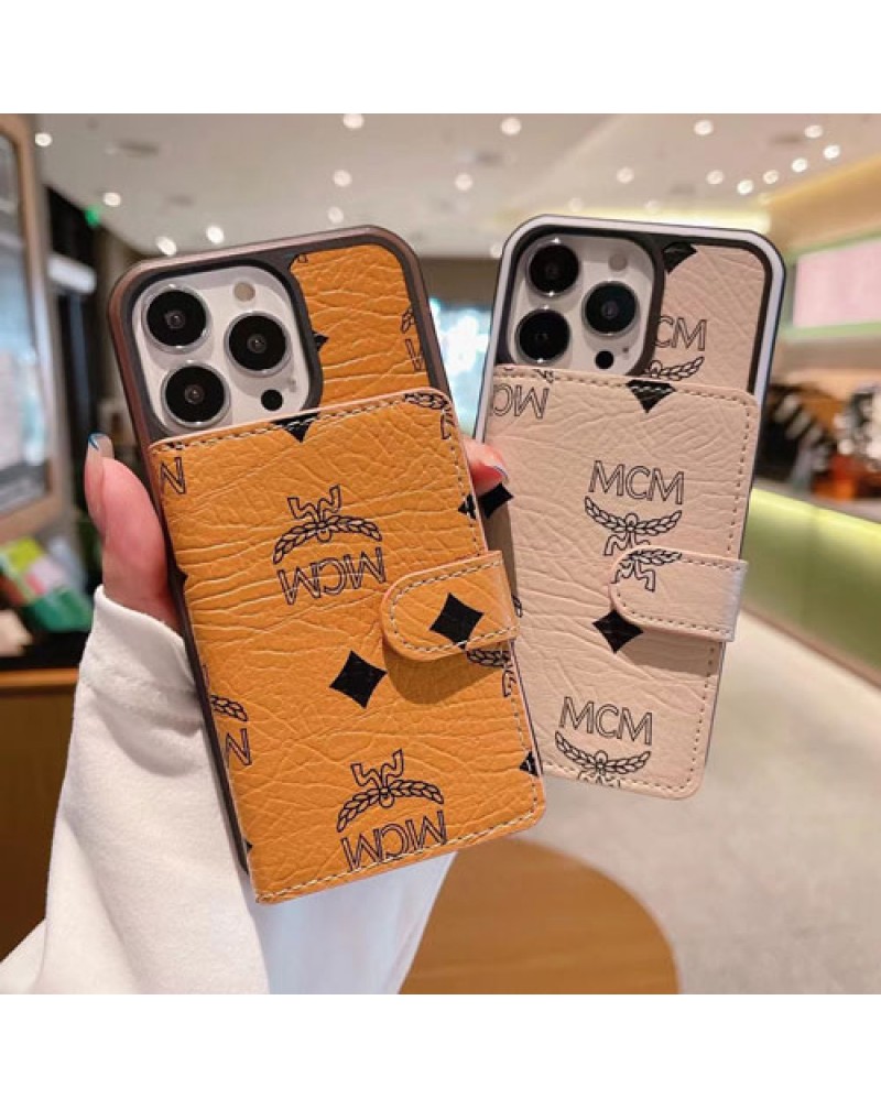 エムシーエム iphone16 pro/15 po/14/14plus/14 pro maxケース韓国風 MCM iphone13/13 pro/13 pro max用ケースカードポケット付きアイフォン12/12 pro max携帯用ケースブランドiphone11用カバー女性向け人気高級お洒落レザー製