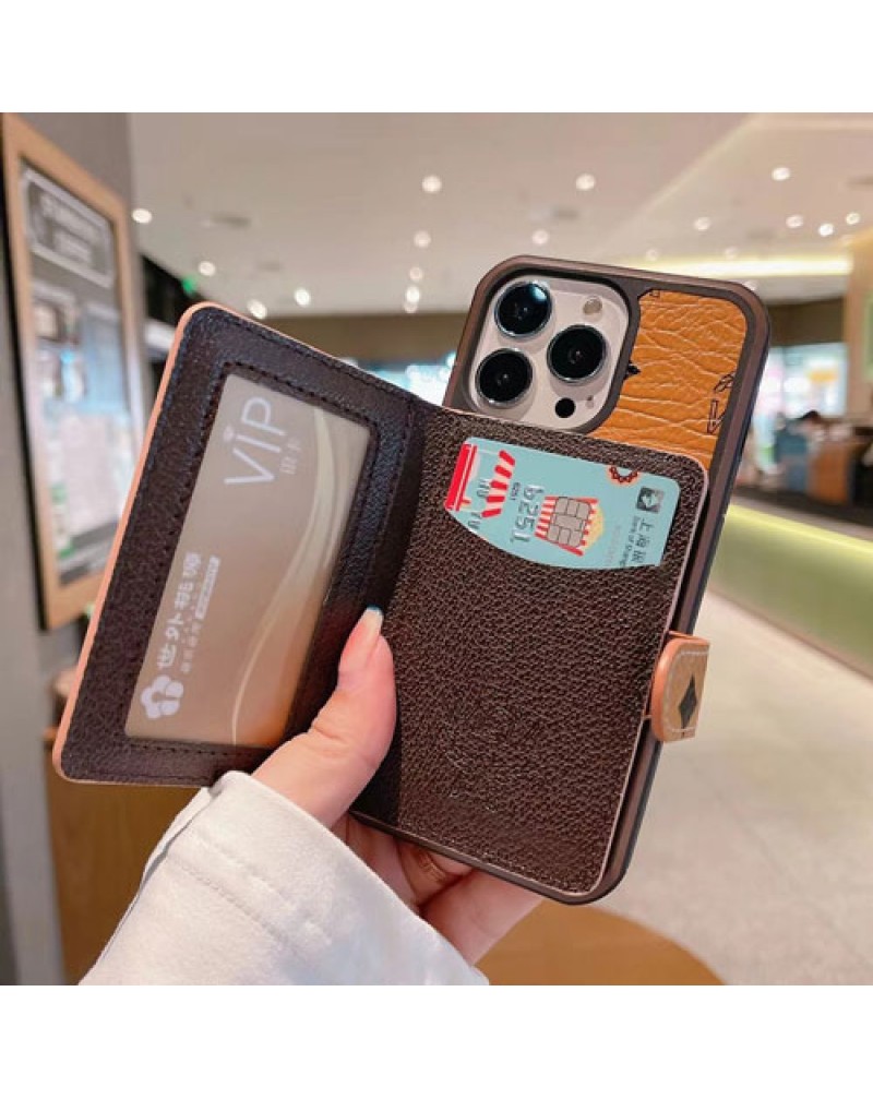 エムシーエム iphone16 pro/15 po/14/14plus/14 pro maxケース韓国風 MCM iphone13/13 pro/13 pro max用ケースカードポケット付きアイフォン12/12 pro max携帯用ケースブランドiphone11用カバー女性向け人気高級お洒落レザー製