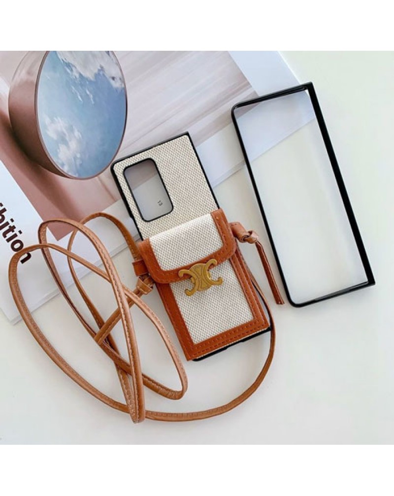 セリーヌ Galaxy Z Flip6/z flip4/z flip5ケース galaxy z fold4/zfold5ケース celine カード入れブランドgalaxy z flip3/z fold3ケースショルダーストラップ高級布製耐摩擦保護性ギャラクシーzフッリプ4ケース女性人気