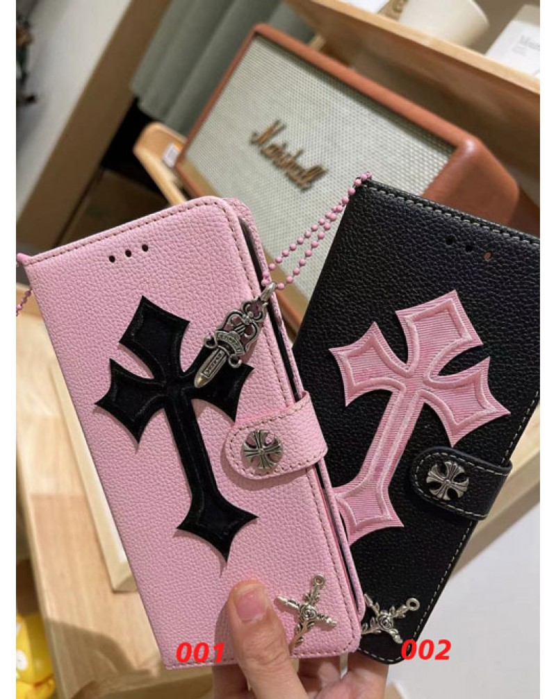 Chrome hearts iphone 16pro/15 pro/15+/14 pro/14plus/14 pro maxケース手帳型潮流個性 iphone13/13 pro/13 pro maxケースクロムハーツ iphone12/12 mini/12 pro max/11 pro maxケース高級革製男女兼用大人気