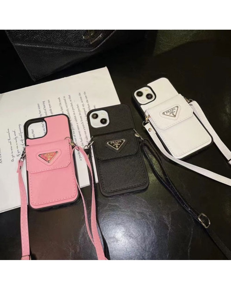 PRADA iphone14/14 pro/14 pro max/14 plusケースプラダ iphone13/13 pro/13 pro maxケースカード入れアイフォン12/12 pro maxケースお洒落人気高級ショルダーストラップ付き