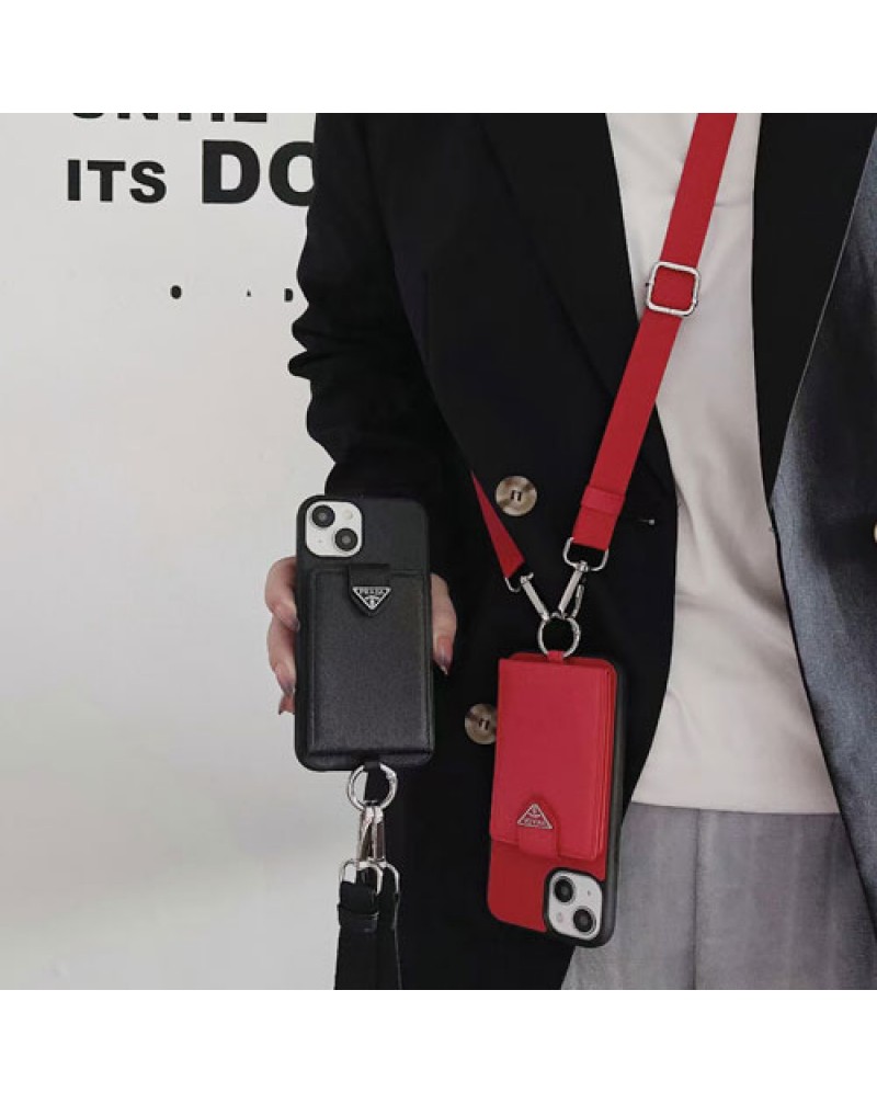 prada プラダ iphone16 pro/15 pro//14 pro/14 plus/14 pro maxケースカード入れ アイフォン13/13 pro maxケースブランド iphone12/12 pro maxケース 高級人気iphone11 pro maxカバーショルダー携帯便利保護性紛失防止