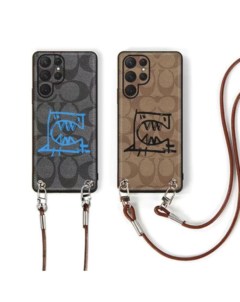 coach galaxy s24/s23 ultra/A54ケースコーチアイフォン16pro/15pro/14pro保護ケース個性落書き iphone14 pro max/13 pro maxケース欧米風iphone12proカバーコーチgalaxy s22 ultra/s21/note20 ultraケースショルダー携帯便利