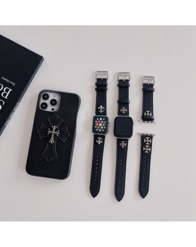 クロムハーツ Apple watch8替えバンド個性chrome hearts iwatch ultra SE2 7 6 SE 5 4 3 2代ベルト潮流PUレザー製アップルウォッチバンドブランド男女兼用高級ファッション