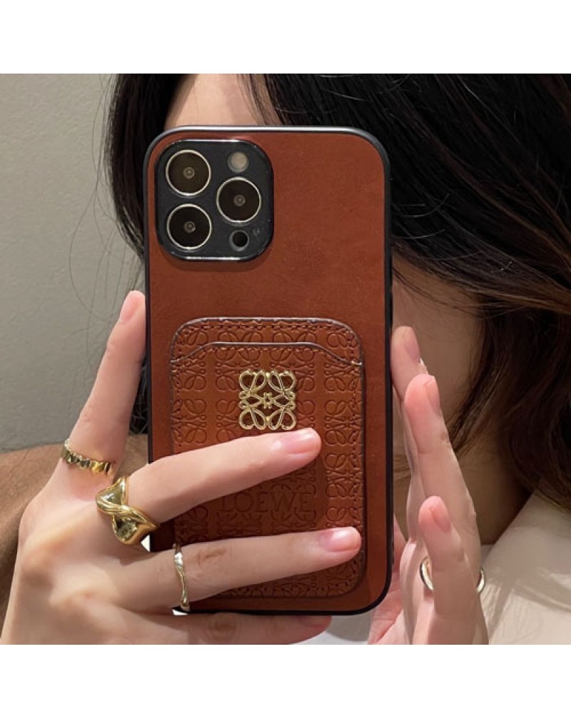 ロエベ iphone16 pro/15 pro/14/14 pro maxケースカード入れ loewe iphone14plus保護ケース人気iphone13proカバーブランドアイフォン12 pro maxケース高級感耐摩擦アイフォン11ケース