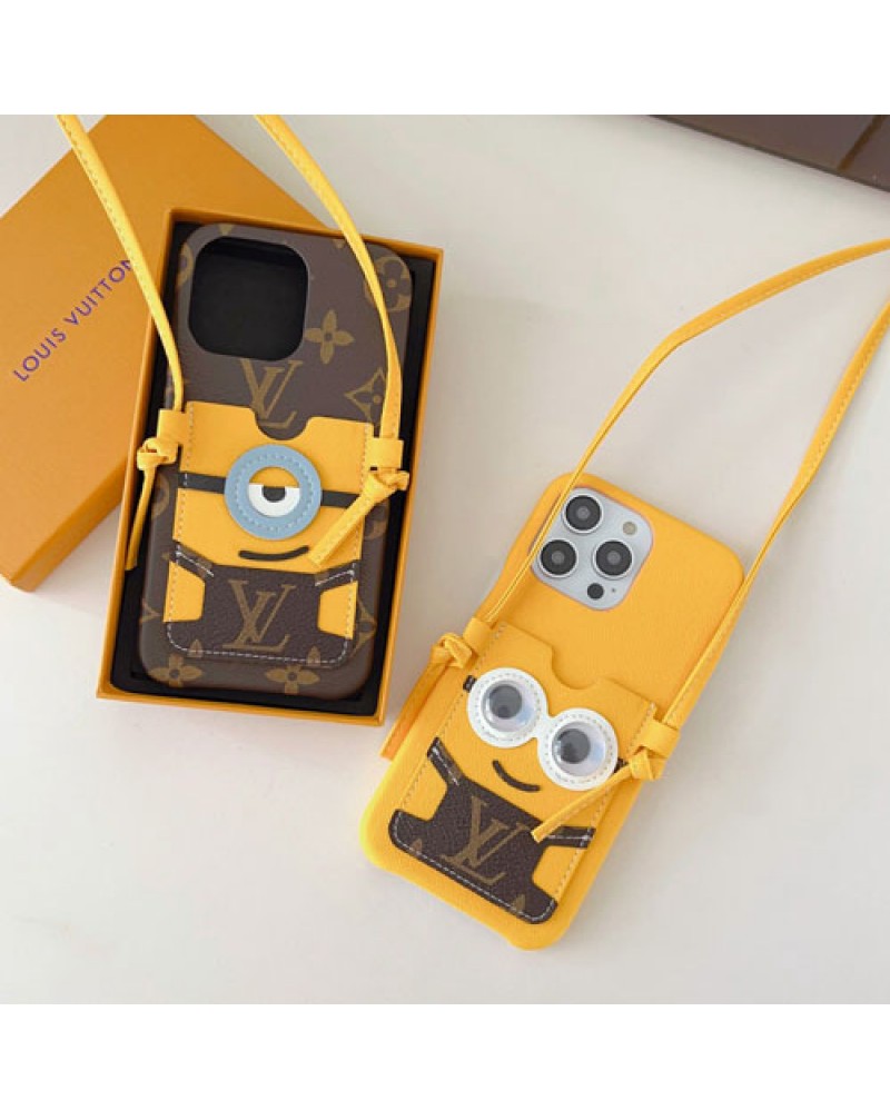 ルイヴィトンミニオンコラボ iphone14プロケース可愛いvuitton minions iphone14plusカバーiphone14pro maxケースカード収納アイフォン13pro max保護ケースショルダーiphone12 pro/11 pro maxケース大人気新作