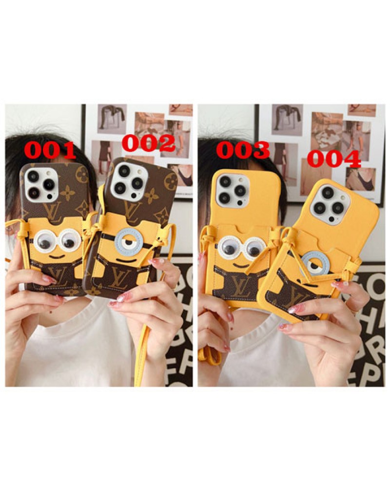 ルイヴィトンミニオンコラボ iphone14プロケース可愛いvuitton minions iphone14plusカバーiphone14pro maxケースカード収納アイフォン13pro max保護ケースショルダーiphone12 pro/11 pro maxケース大人気新作