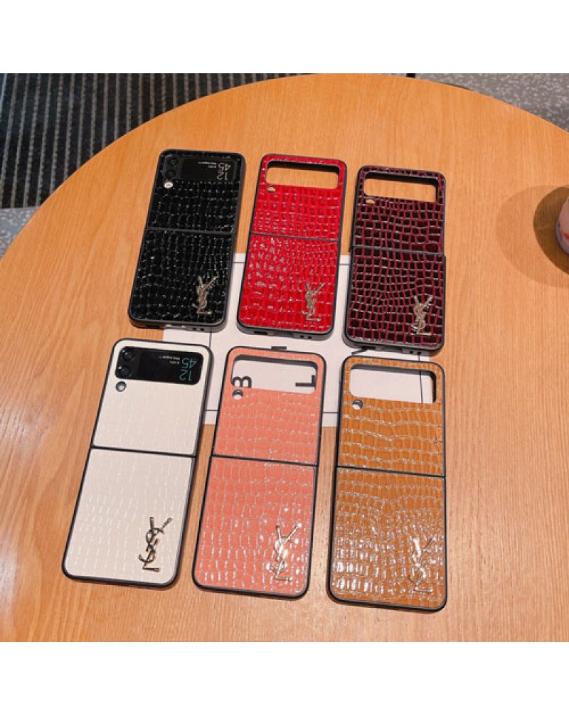 サンローラン Galaxy Z Flip6/Z Flip5/z flip4ケース galaxy Z Fold6/z flip3 5GケースYSL Galaxy z fold4ケース折りたたみ ハイブランドgalaxy z fold3ケース高級感ギャラクシーzフリップ4ケースワニ紋レザー製耐摩擦
