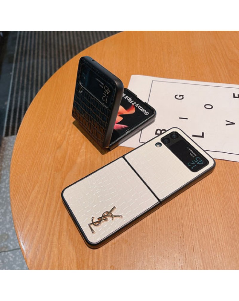 サンローラン Galaxy Z Flip6/Z Flip5/z flip4ケース galaxy Z Fold6/z flip3 5GケースYSL Galaxy z fold4ケース折りたたみ ハイブランドgalaxy z fold3ケース高級感ギャラクシーzフリップ4ケースワニ紋レザー製耐摩擦