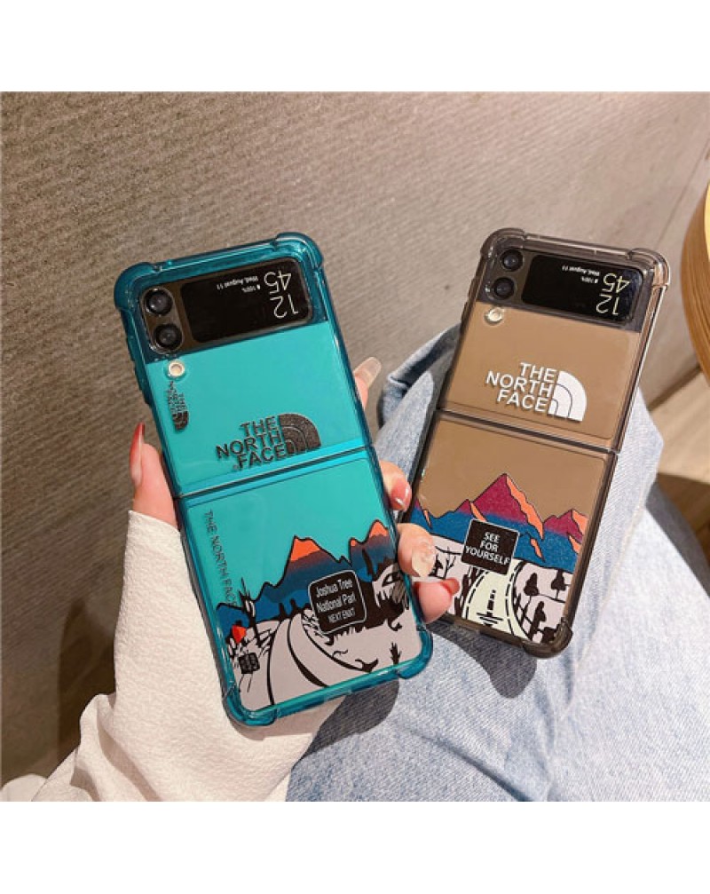 ザノースフェイス Galaxy z flip4ケース個性潮流 galaxy  z flip3ケース折り畳み the north face ギャラクシーzフリップ4ケース耐衝撃 保護性お洒落プリント付き