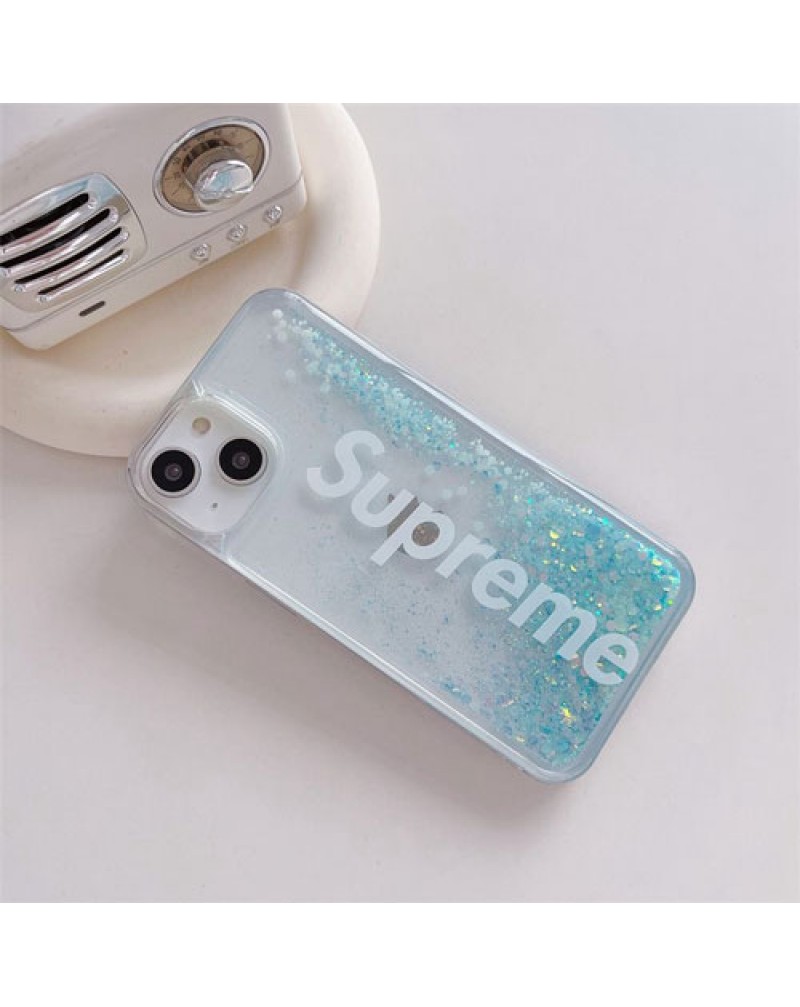 supreme iphone14pro maxケースキラキラ流砂シュプリームiphone14proケース iphone14plusカバー潮流アイフォン13proケース iphone12pro maxケース個性iphone11カバー夜光お洒落透明保護性